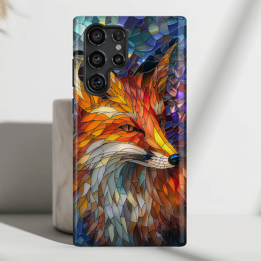 Orange Fox Stained Glass Design Samsung Phone Case