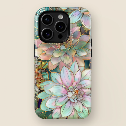 Pastel Dahlia Flowers Stained Glass Design iPhone Case