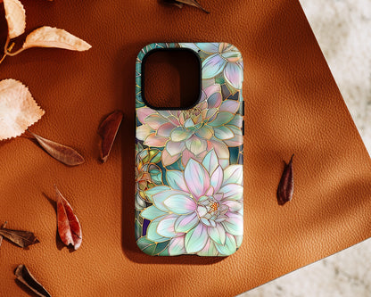 Pastel Dahlia Flowers Stained Glass Design iPhone Case