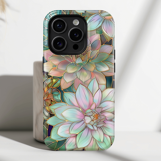 Pastel Dahlia Flowers Stained Glass Design iPhone Case