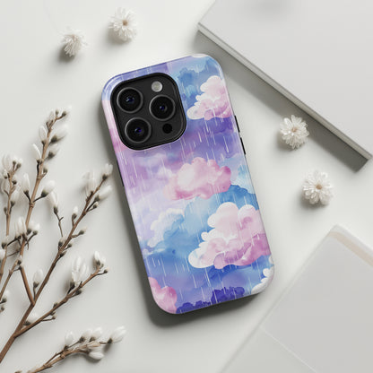 Watercolor Pastel Raining Cloud Design iPhone Case