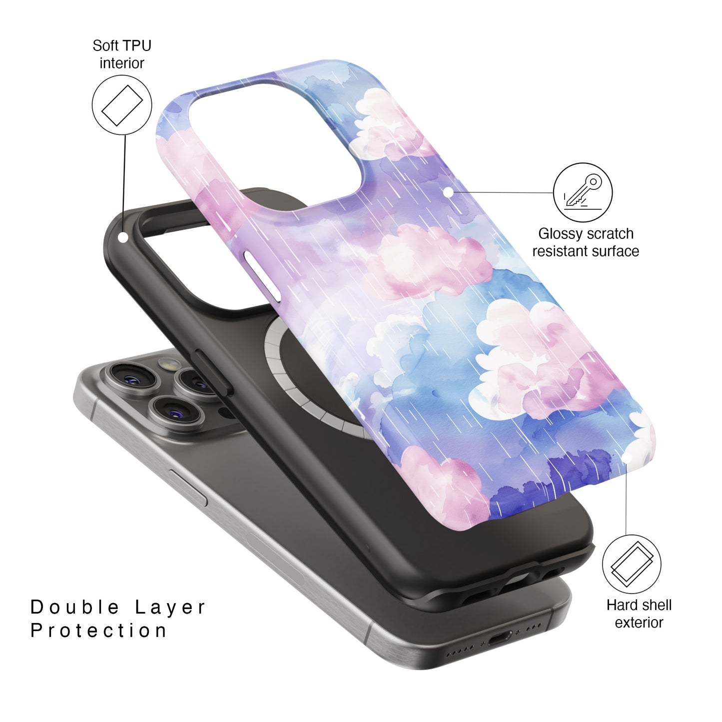 Watercolor Pastel Raining Cloud Design iPhone Case