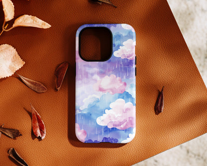 Watercolor Pastel Raining Cloud Design iPhone Case