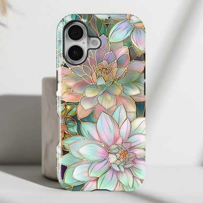 Pastel Dahlia Flowers Stained Glass Design iPhone Case