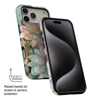 Pastel Dahlia Flowers Stained Glass Design iPhone Case