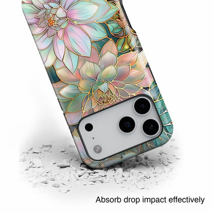 Pastel Dahlia Flowers Stained Glass Design iPhone Case