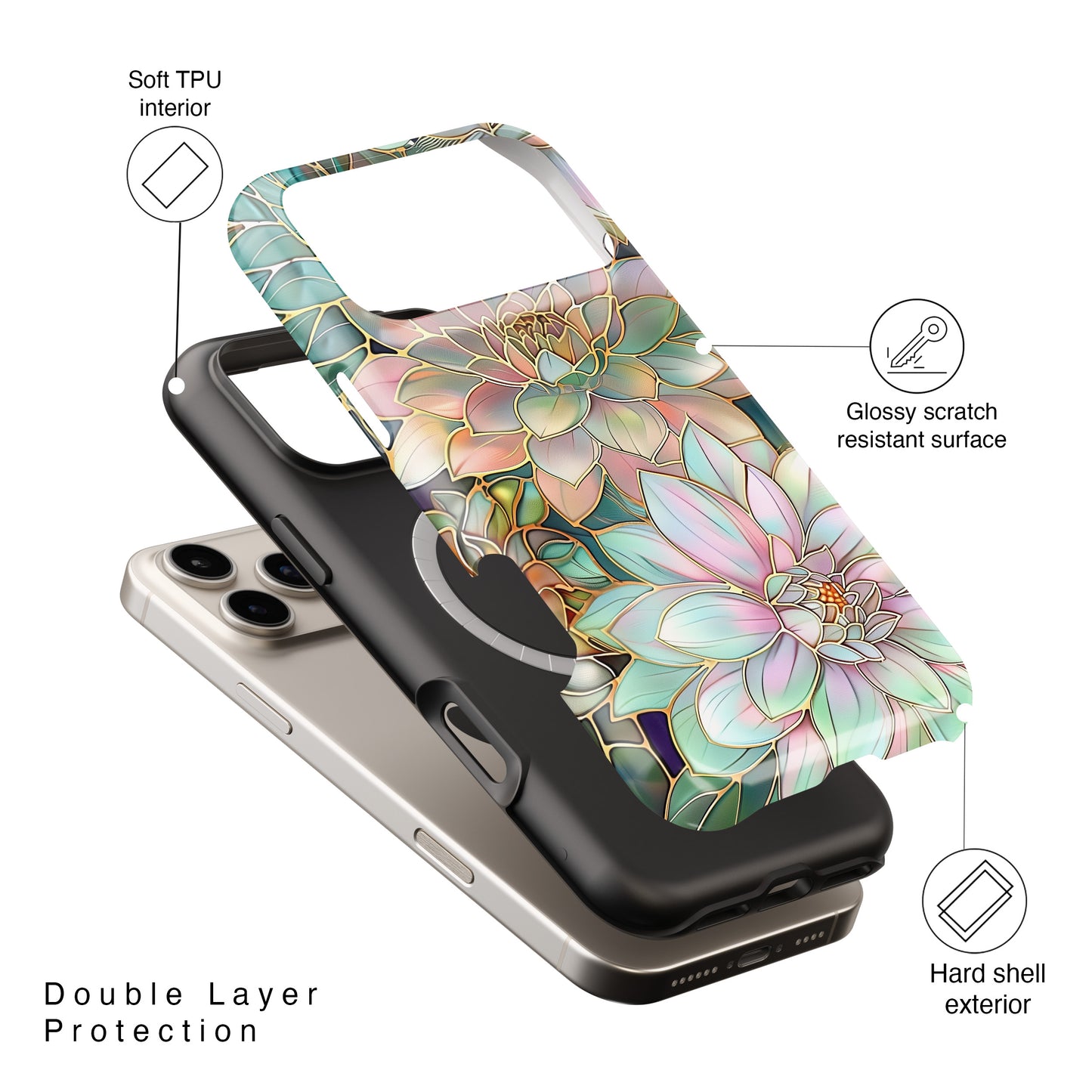 Pastel Dahlia Flowers Stained Glass Design iPhone Case