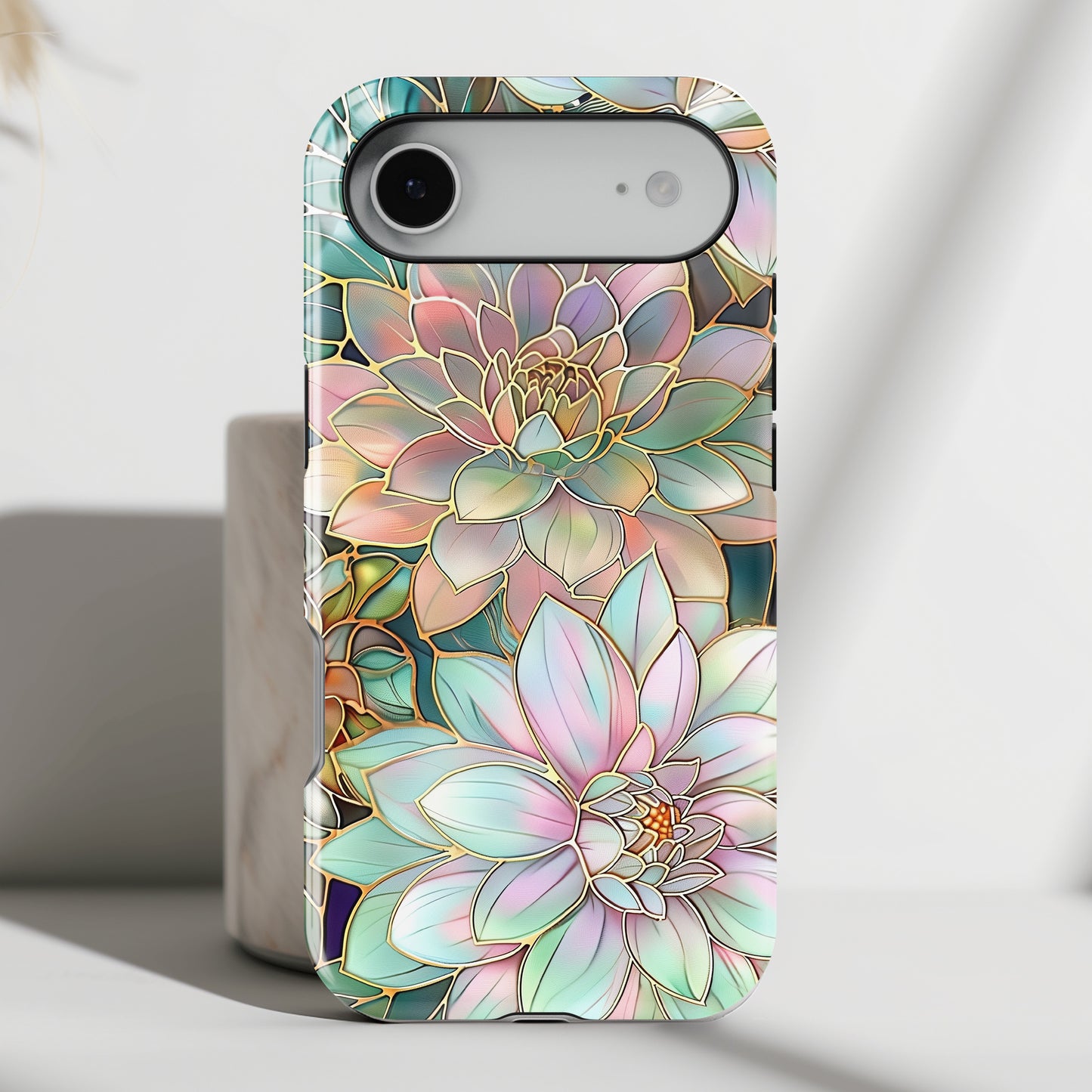 Pastel Dahlia Flowers Stained Glass Design iPhone Case