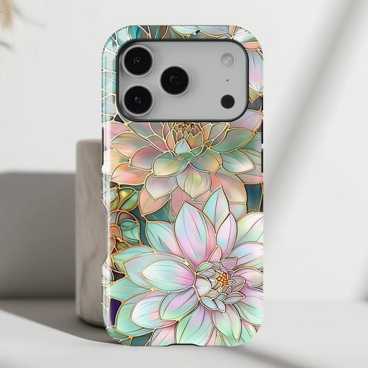 Pastel Dahlia Flowers Stained Glass Design iPhone Case