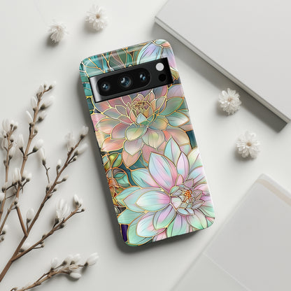 Pastel Dahlia Flowers Stained Glass Design Google Pixel Phone Case