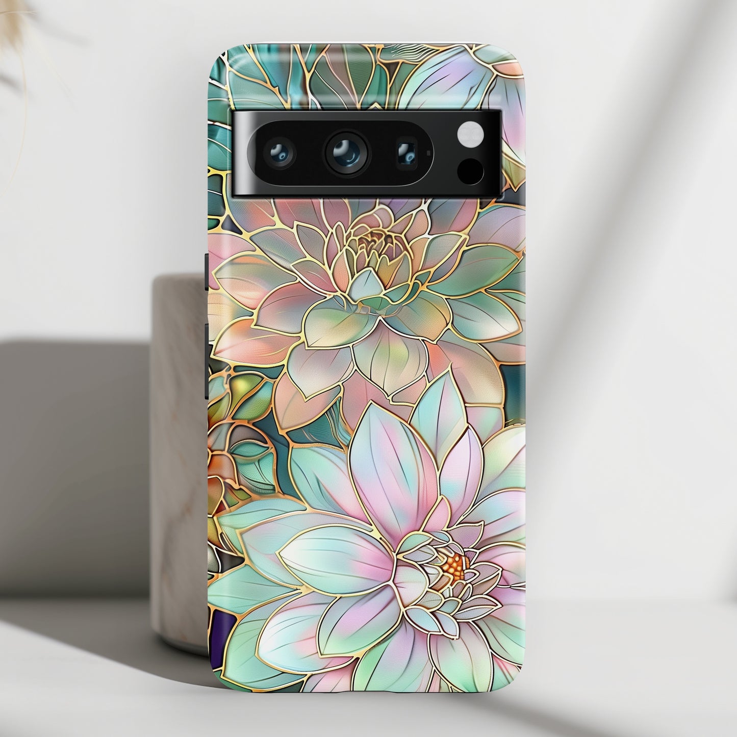 Pastel Dahlia Flowers Stained Glass Design Google Pixel Phone Case