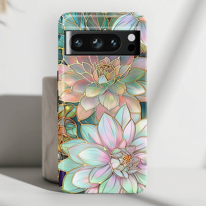 Pastel Dahlia Flowers Stained Glass Design Google Pixel Phone Case