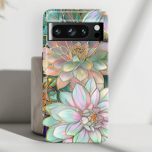 Pastel Dahlia Flowers Stained Glass Design Google Pixel Phone Case
