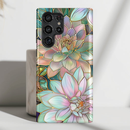 Pastel Dahlia Flowers Stained Glass Design Samsung Phone Case