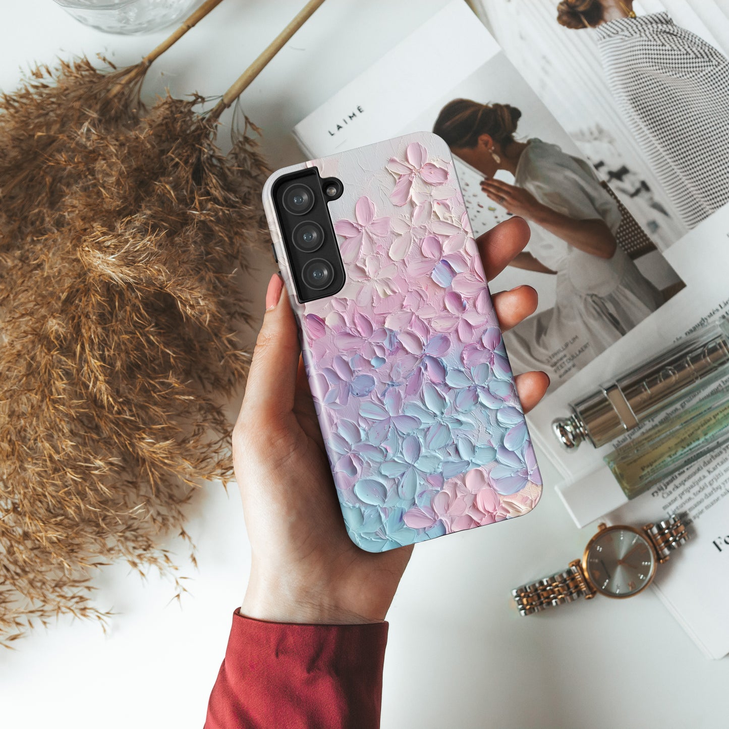 Pastel Flower Abstract Oil Painting Design Phone Case for Galaxy S series Phones