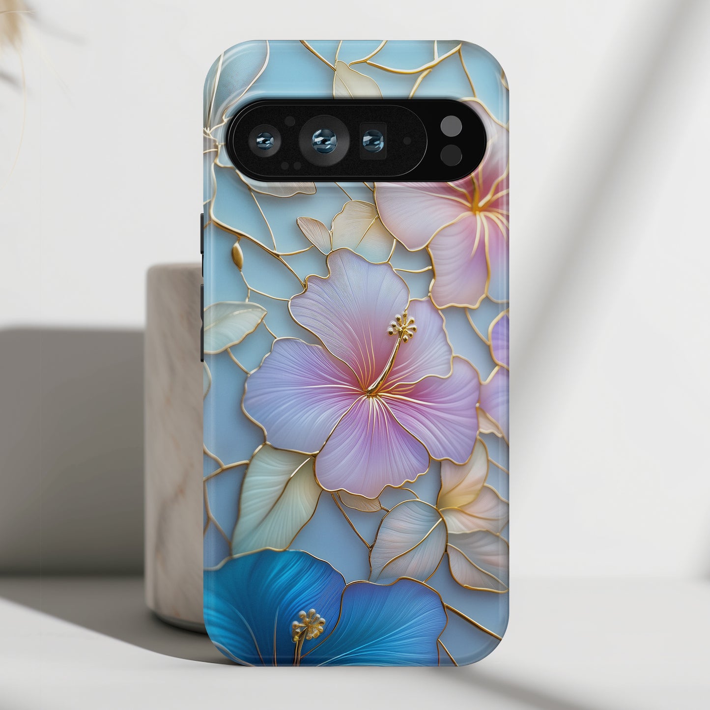 Pastel Hibiscus Stained Glass Design Phone Case for Google Pixel