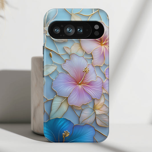 Pastel Hibiscus Stained Glass Design Phone Case for Google Pixel