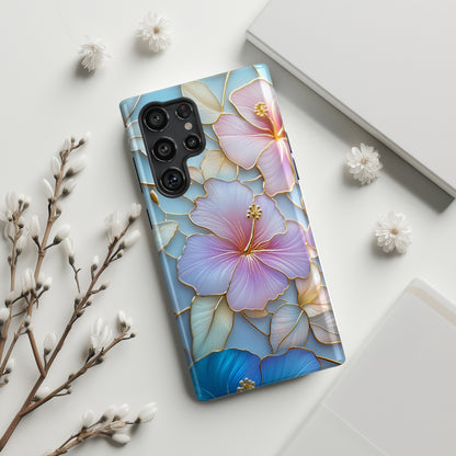 Pastel Hibiscus Stained Glass Design Phone Case for Galaxy S series Phones
