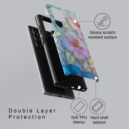 Pastel Hibiscus Stained Glass Design Phone Case for Galaxy S series Phones