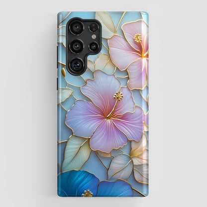 Pastel Hibiscus Stained Glass Design Phone Case for Galaxy S series Phones