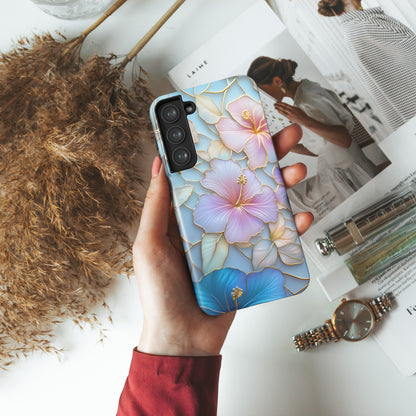 Pastel Hibiscus Stained Glass Design Phone Case for Galaxy S series Phones