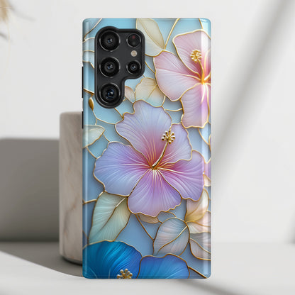 Pastel Hibiscus Stained Glass Design Phone Case for Galaxy S series Phones