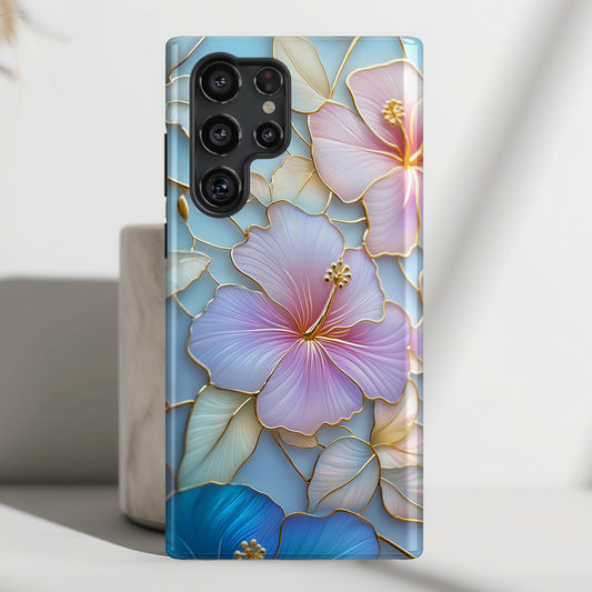 Pastel Hibiscus Stained Glass Design Phone Case for Galaxy S series Phones