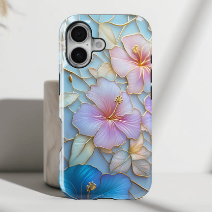 Pastel Hibiscus Stained Glass Design iPhone Case