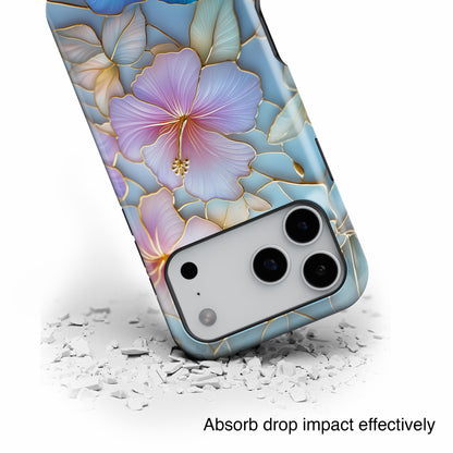 Pastel Hibiscus Stained Glass Design iPhone Case