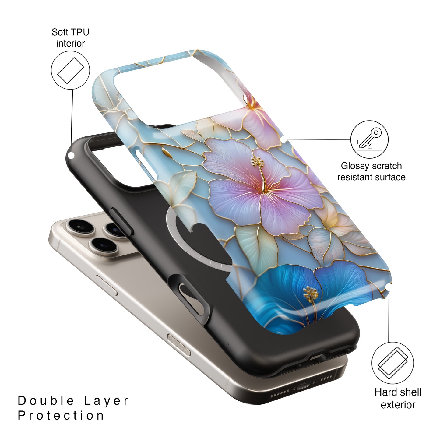 Pastel Hibiscus Stained Glass Design iPhone Case