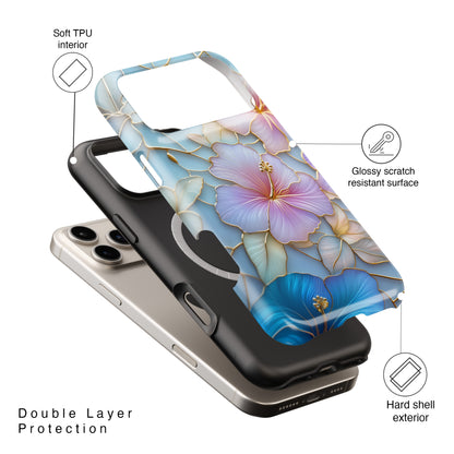 Pastel Hibiscus Stained Glass Design iPhone Case