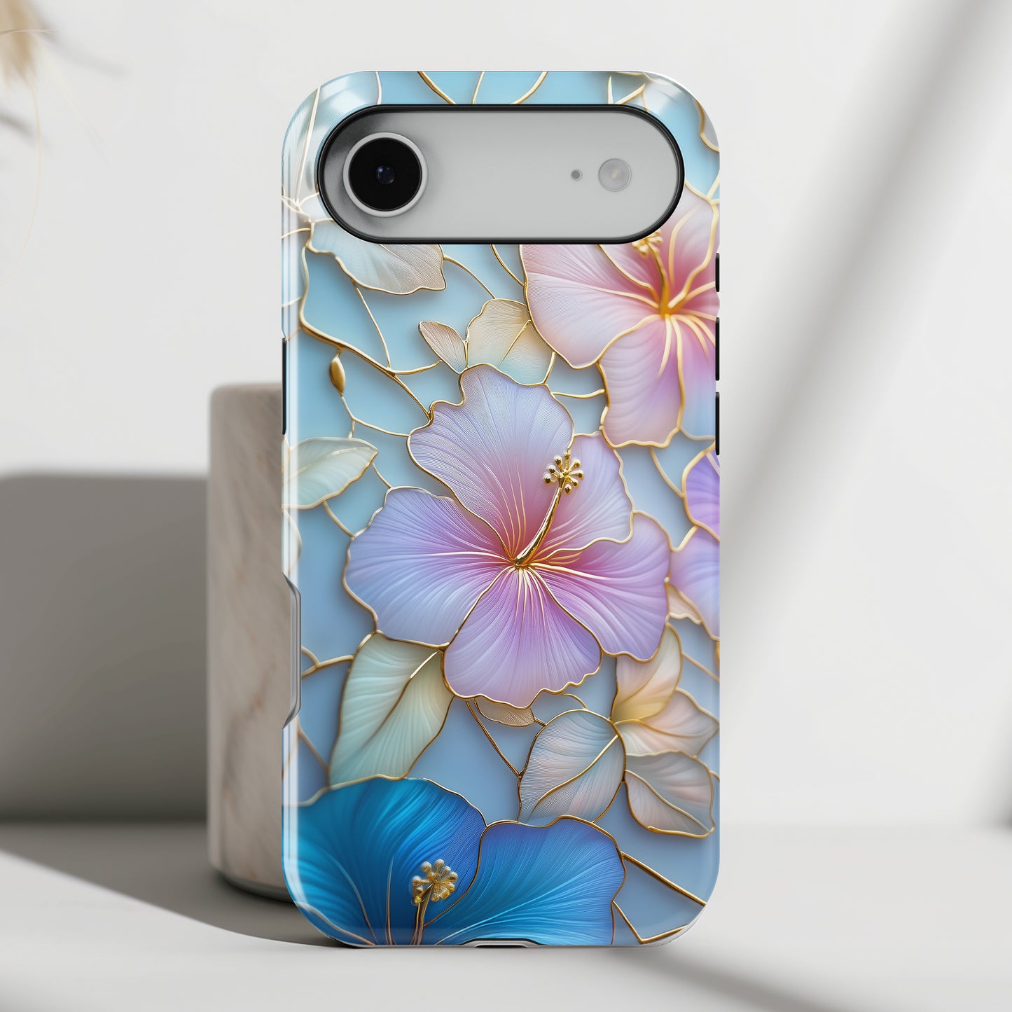 Pastel Hibiscus Stained Glass Design iPhone Case