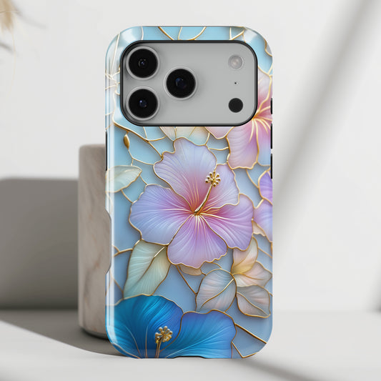 Pastel Hibiscus Stained Glass Design iPhone Case