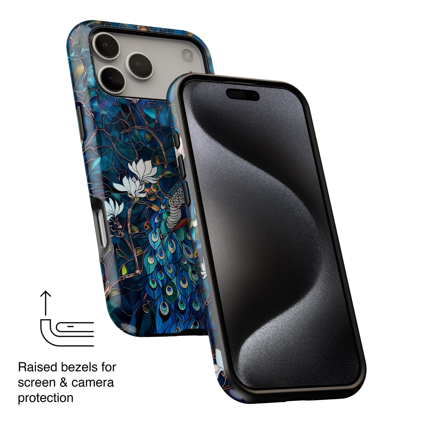 Peacock in Magnolia Tree Stained Glass Design iPhone Case