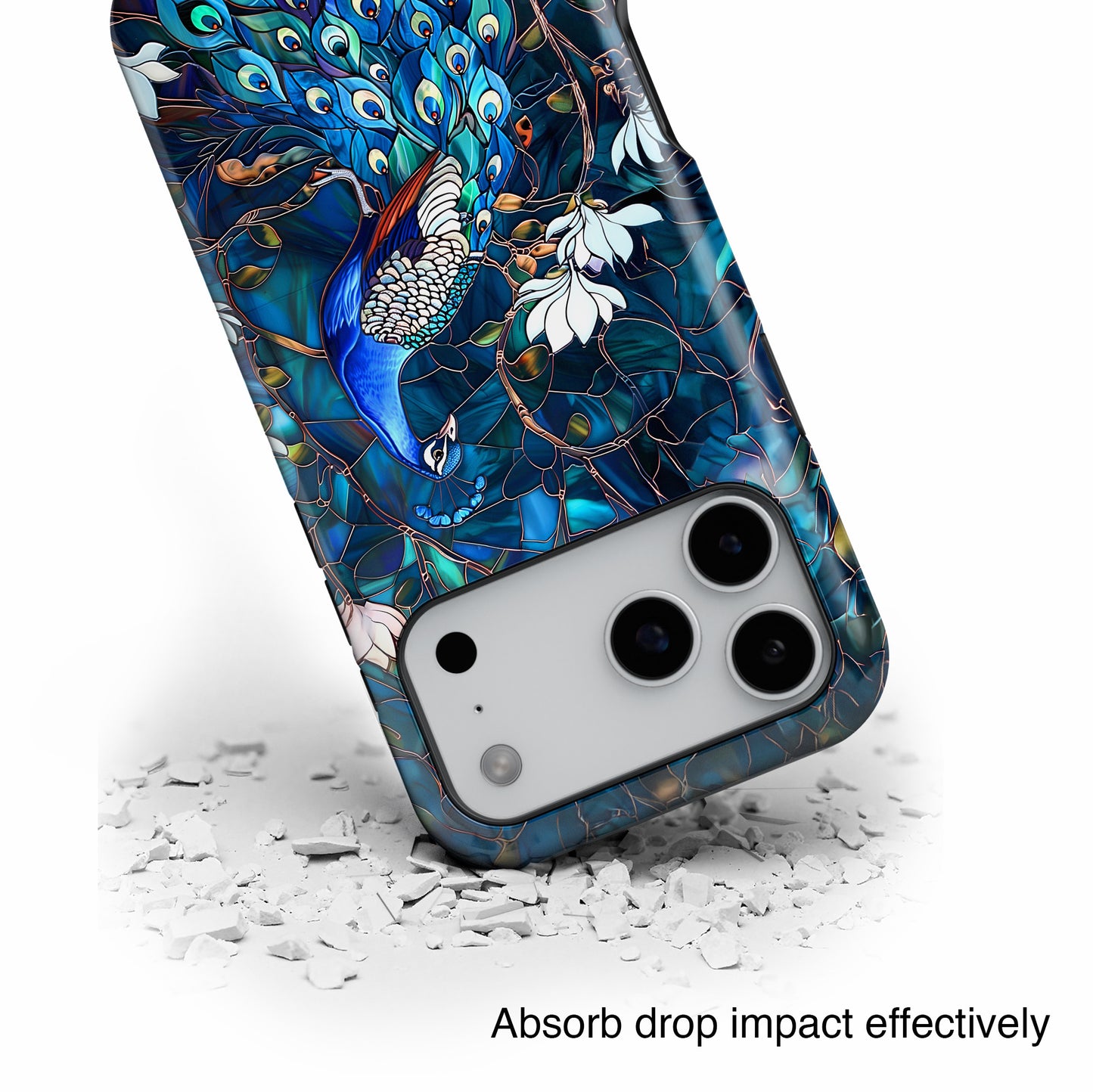 Peacock in Magnolia Tree Stained Glass Design iPhone Case
