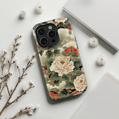 Peonies Japanese Art Floral Design iPhone Case