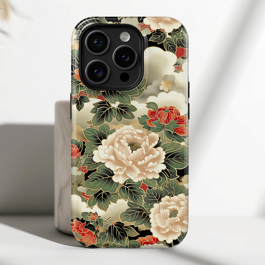 Peonies Japanese Art Floral Design iPhone Case
