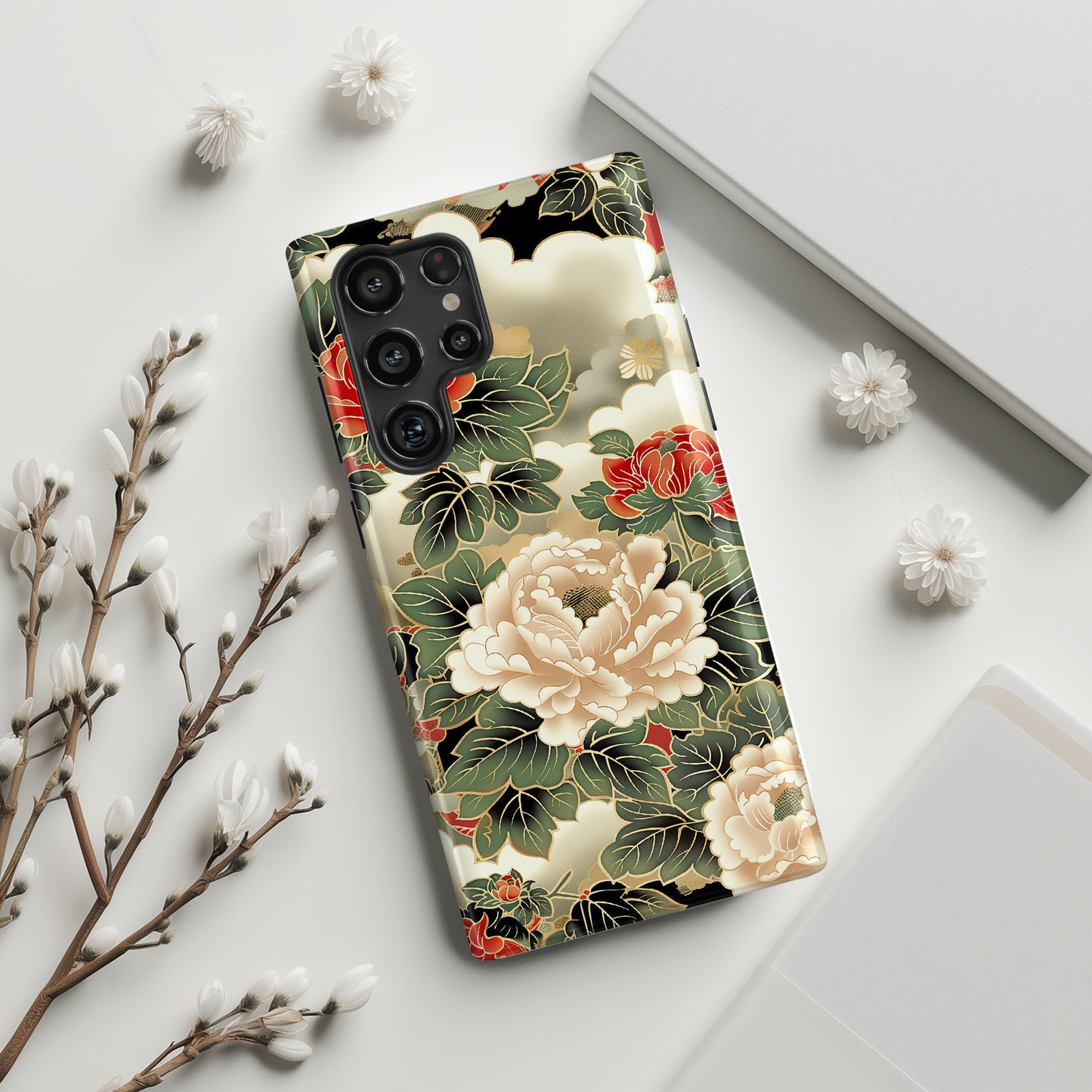Peonies Japanese Art Floral Design Case for Galaxy S series Phones