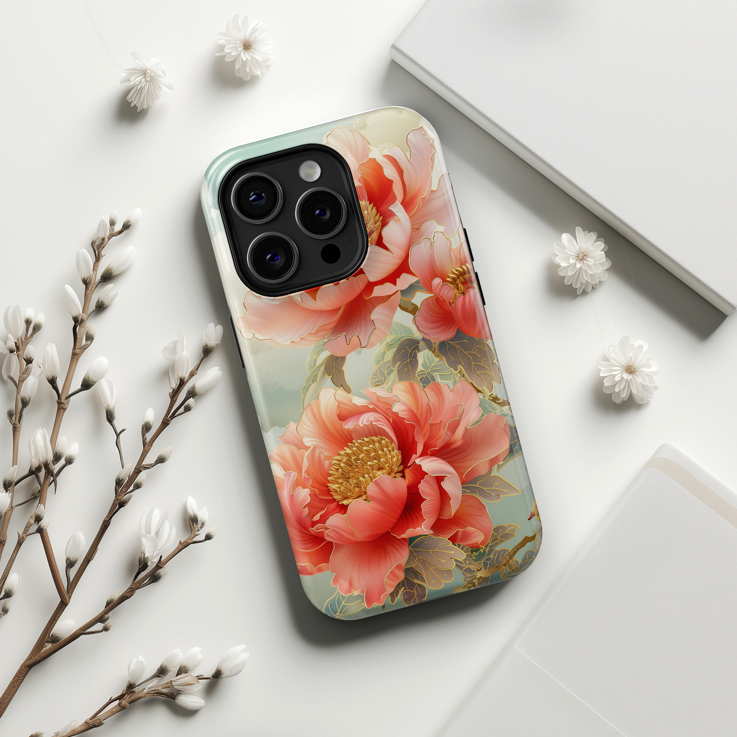 Peony Flowers Japanese Art Design iPhone Case