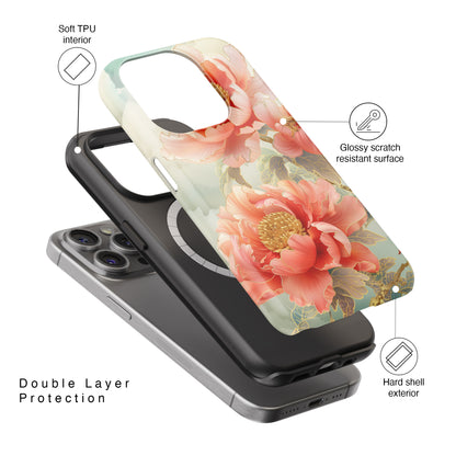 Peony Flowers Japanese Art Design iPhone Case