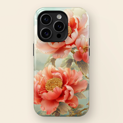 Peony Flowers Japanese Art Design iPhone Case