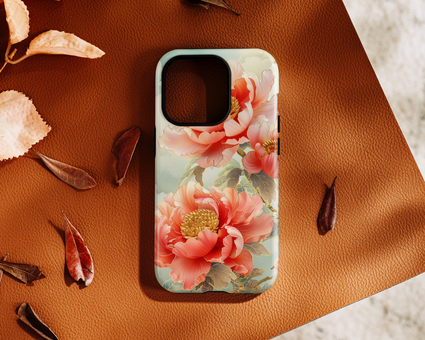 Peony Flowers Japanese Art Design iPhone Case