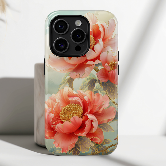 Peony Flowers Japanese Art Design iPhone Case