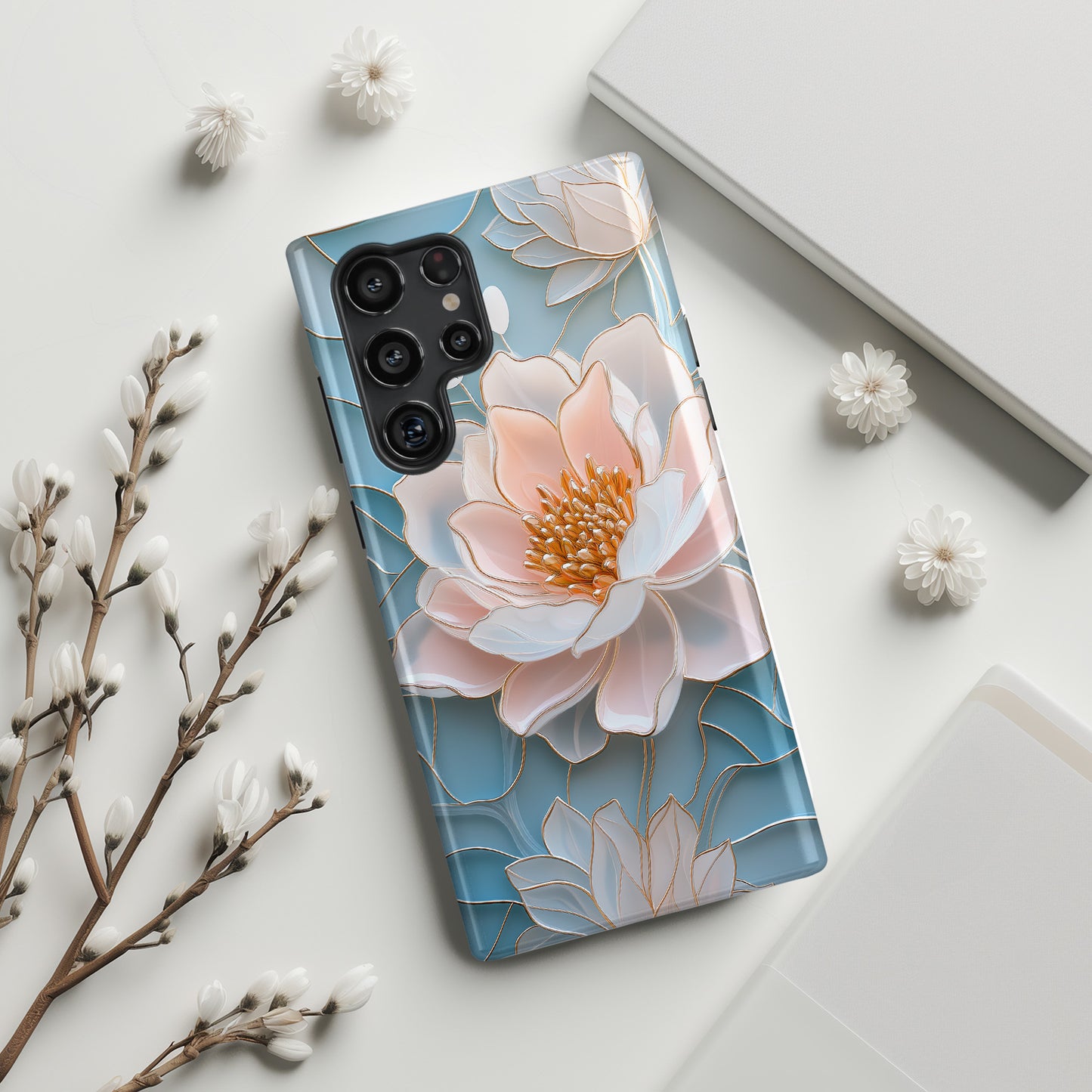 Peony Floral Stained Glass Design Phone Case for Galaxy S series Phones
