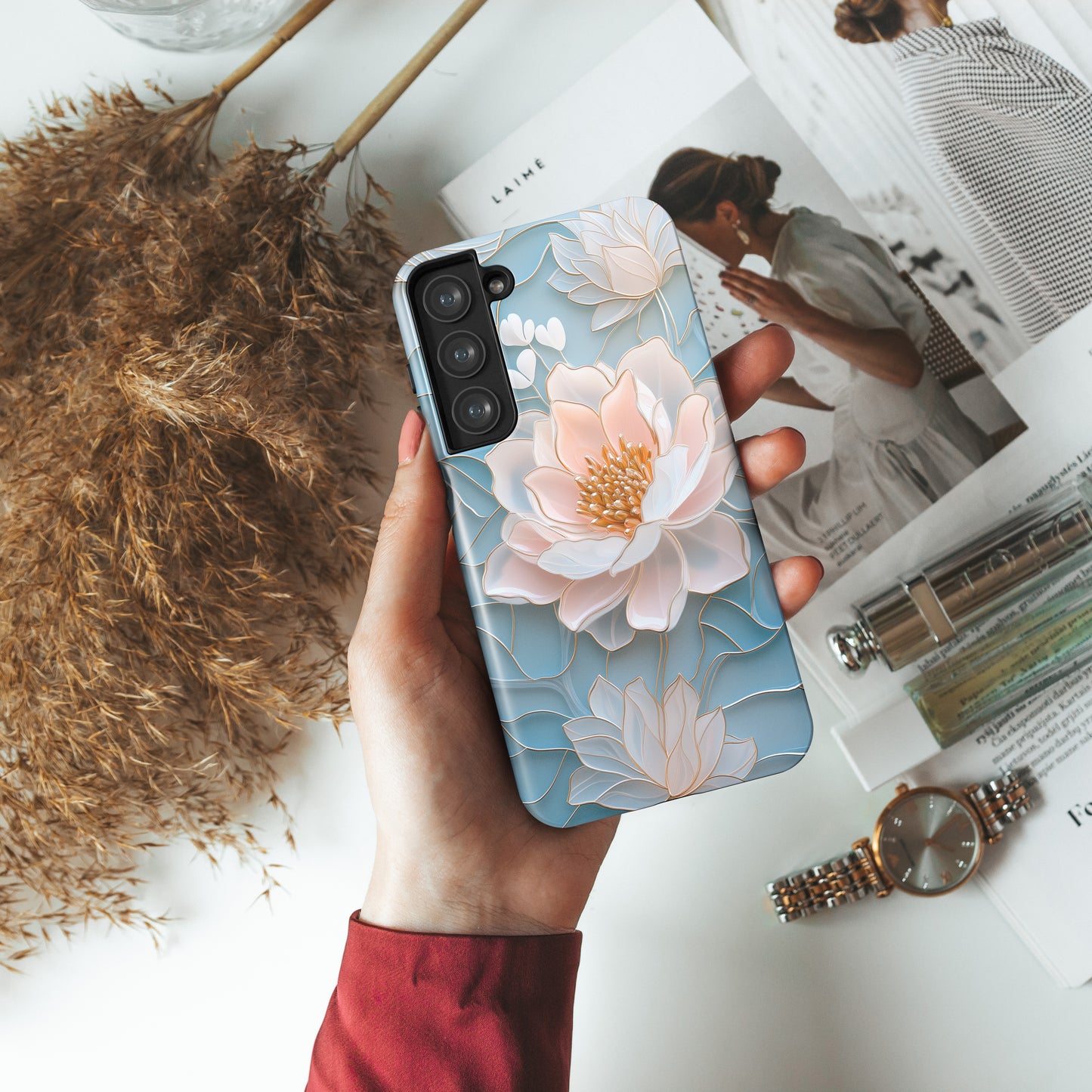 Peony Floral Stained Glass Design Phone Case for Galaxy S series Phones