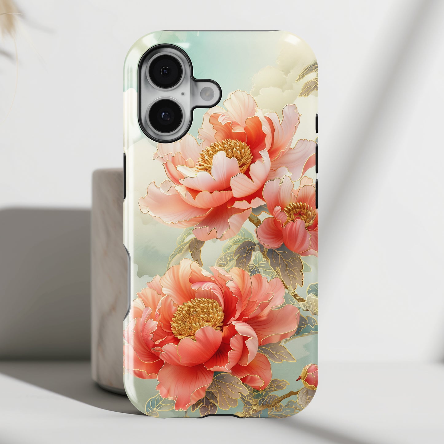 Peony Flowers Japanese Art Design iPhone Case