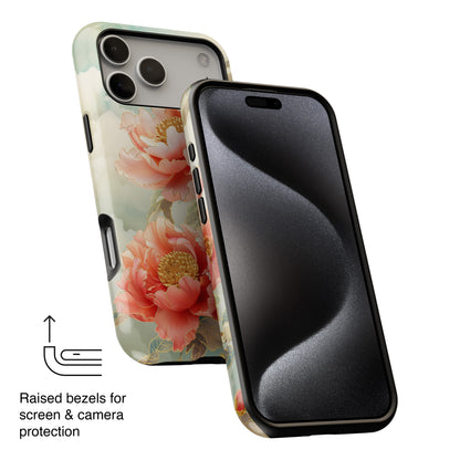 Peony Flowers Japanese Art Design iPhone Case