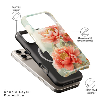 Peony Flowers Japanese Art Design iPhone Case