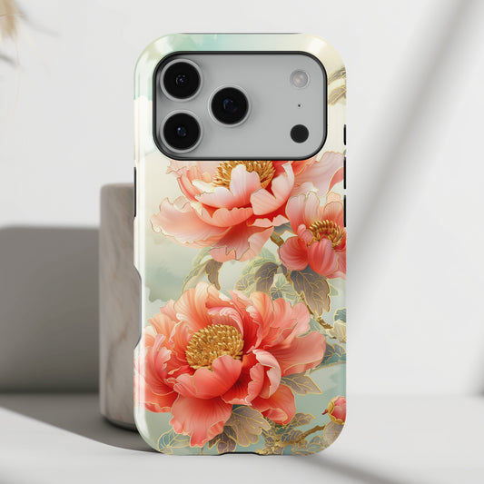 Peony Flowers Japanese Art Design iPhone Case