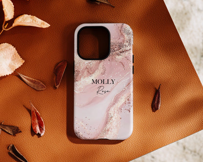 Personalisable Luxury Pink Marble Design iPhone Case